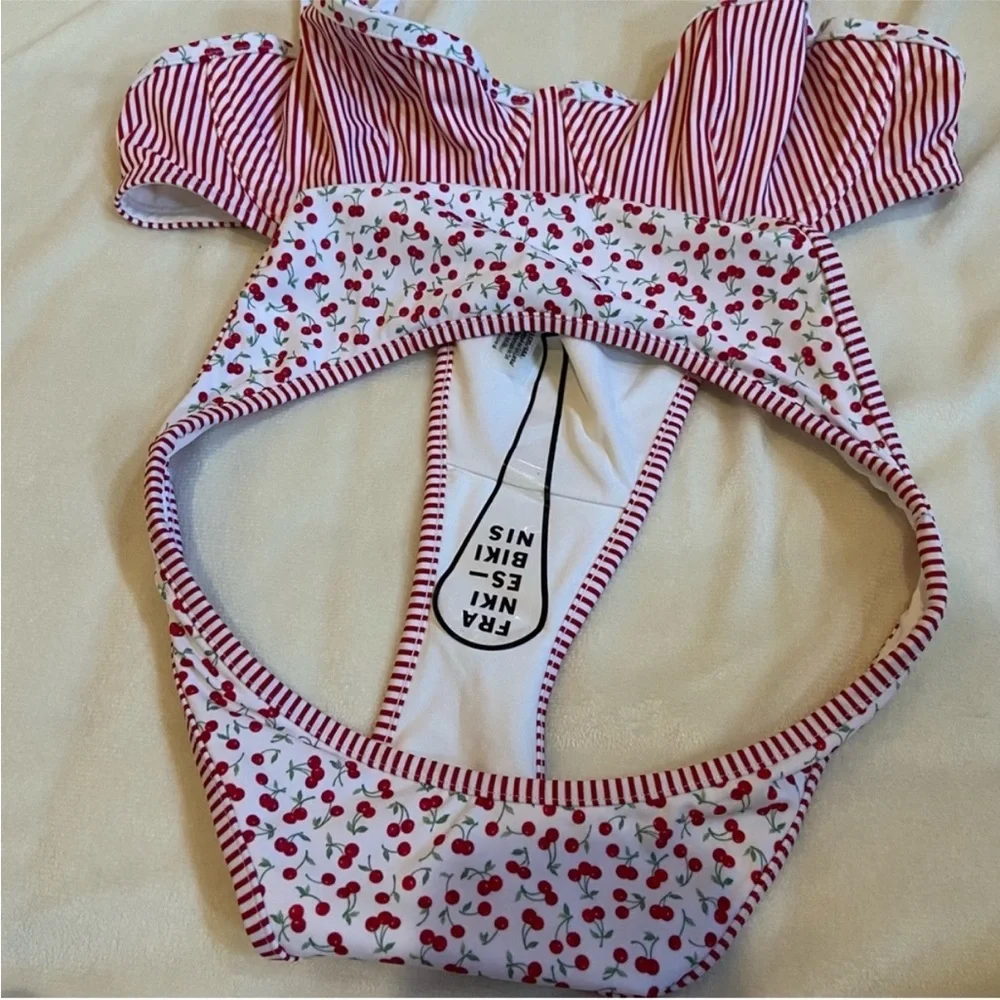 Frankie's Bikinis × PINK Cherry Striped Bikini Set